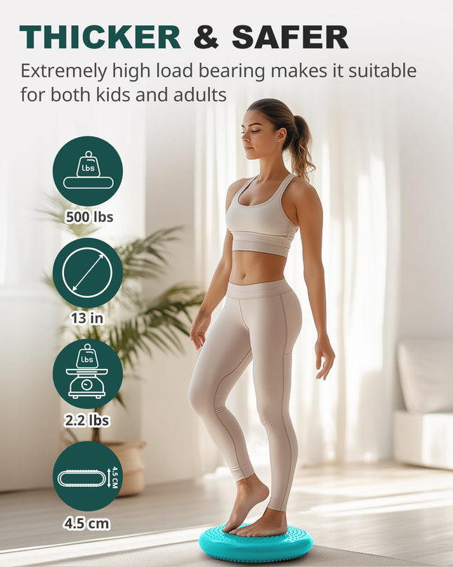 Trideer Inflated Wobble Cushion - Wiggle Seat for Sensory Kids(Multiple Colors), Balance Disc (Extra Thick), Flexible Seating for All Age (34CM Turquoise)