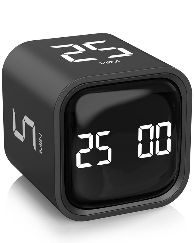Rotating Pomodoro Timer 5, 25, 10 50 Minutes Preset, Desk Productivity Flip Timer, ADHD Tool Cube Countdown Stopwatch, Vibration/High/Low Volume/Custom Modes, for Work, Study, Back to School, Kitchen