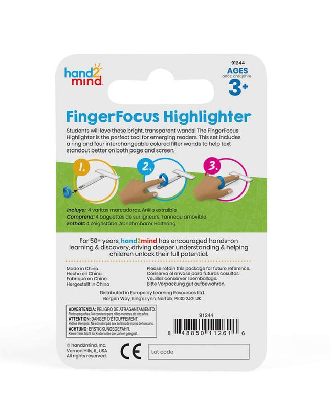 hand2mind FingerFocus Highlighter, Guided Reading Strips, Reading Pointers for Kids, Dyslexia Tools for Kids, ADHD Tools, Special Education School Supplies, Teacher Classroom Must Haves (1 Pack)