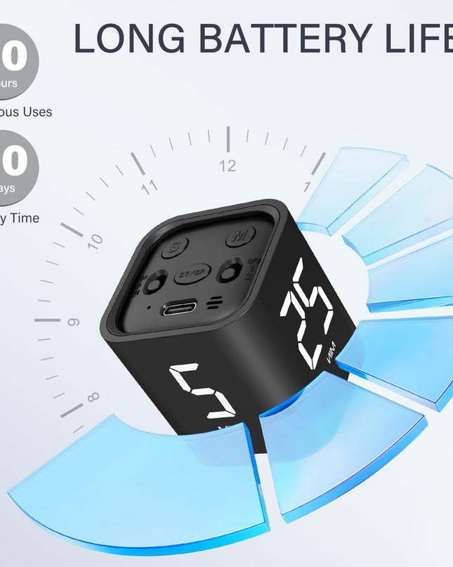 Rotating Pomodoro Timer 5, 25, 10 50 Minutes Preset, Desk Productivity Flip Timer, ADHD Tool Cube Countdown Stopwatch, Vibration/High/Low Volume/Custom Modes, for Work, Study, Back to School, Kitchen