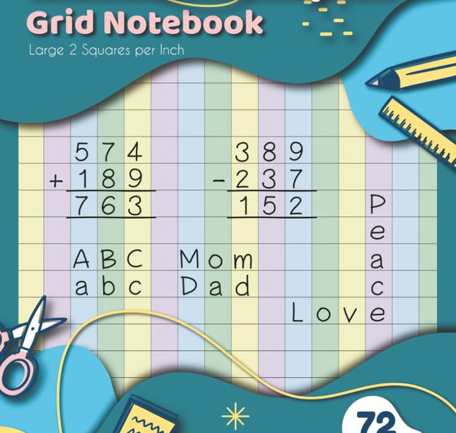 Colored Grid Paper Notebook: Large 2 Squares per Inch for Kids and Adults with ADHD, Dyslexia, Dysgraphia, Dyscalculia, Irlen and Visual Stress | 72 Pages | 8.5 x 11 Inches Page Size