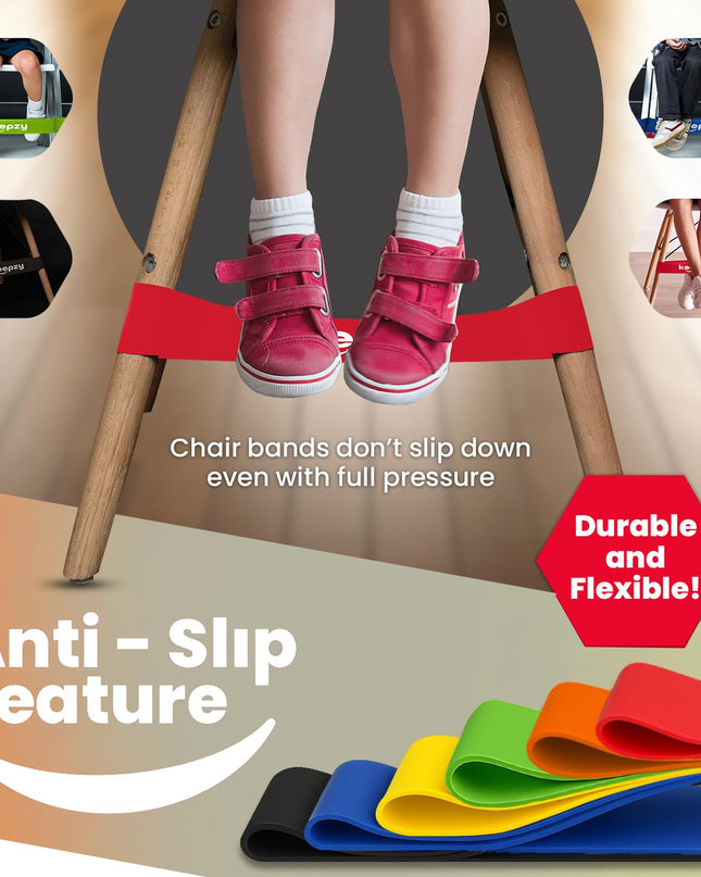 12 Pack Chair Bands, Anti Slip Chair Bands for Kids with Fidgety Feet, ADHD Chair Bands for Classroom, Bouncy Bands for Student Desks, Sensory Chair Rubber Bands