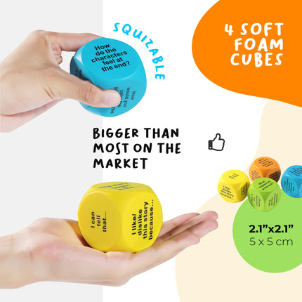 Interactive Reading Comprehension Cubes Set - Educational Learning Dice for Kids, Teachers, and Parents - 4 Levels, 24 Questions - Learning Games for Kids, Classroom and Home Learning Tools