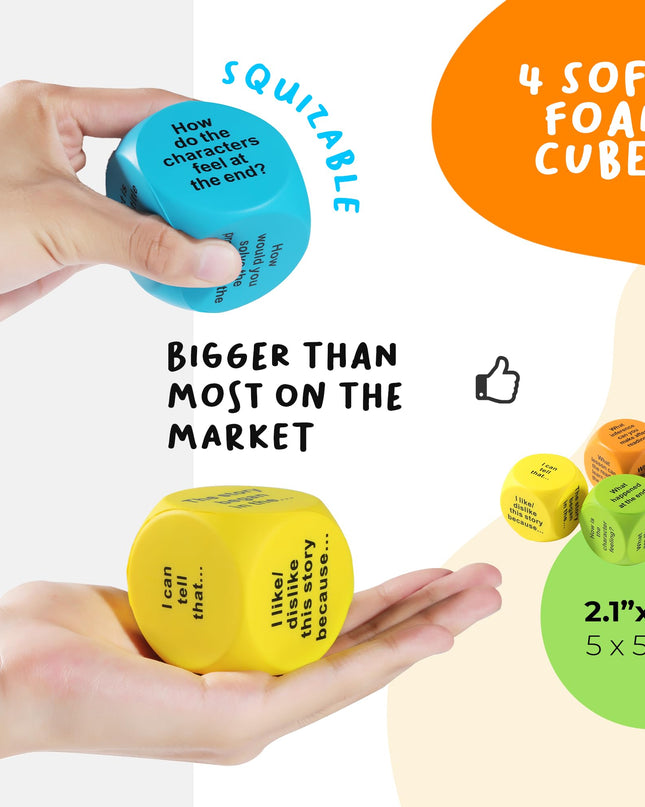 Interactive Reading Comprehension Cubes Set - Educational Learning Dice for Kids, Teachers, and Parents - 4 Levels, 24 Questions - Learning Games for Kids, Classroom and Home Learning Tools