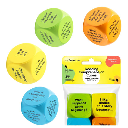 Interactive Reading Comprehension Cubes Set - Educational Learning Dice for Kids, Teachers, and Parents - 4 Levels, 24 Questions - Learning Games for Kids, Classroom and Home Learning Tools