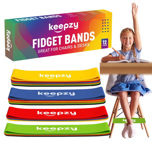 12 Pack Chair Bands, Anti Slip Chair Bands for Kids with Fidgety Feet, ADHD Chair Bands for Classroom, Bouncy Bands for Student Desks, Sensory Chair Rubber Bands
