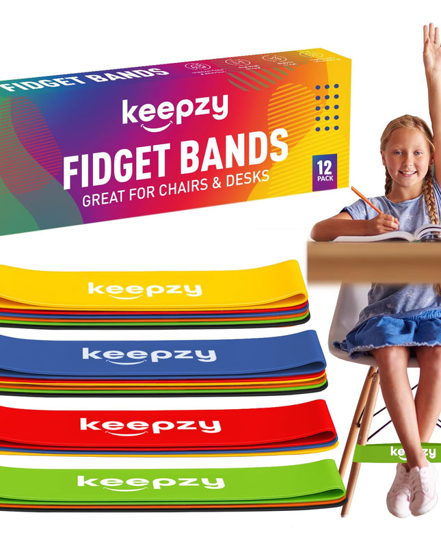 12 Pack Chair Bands, Anti Slip Chair Bands for Kids with Fidgety Feet, ADHD Chair Bands for Classroom, Bouncy Bands for Student Desks, Sensory Chair Rubber Bands