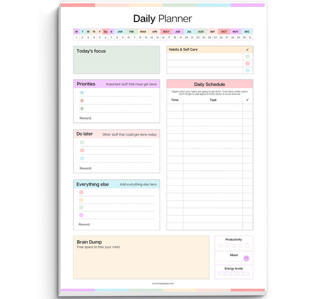 ADHD Daily Planner Notepad for Neurodivergent Adults - Productivity Daily Planner Desk Pad & Task Management to Stay Organized and Focused Note Pad (Rainbow, A4 Portrait)