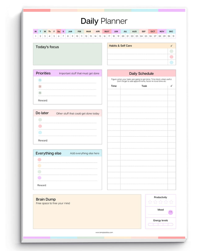 ADHD Daily Planner Notepad for Neurodivergent Adults - Productivity Daily Planner Desk Pad & Task Management to Stay Organized and Focused Note Pad (Rainbow, A4 Portrait)