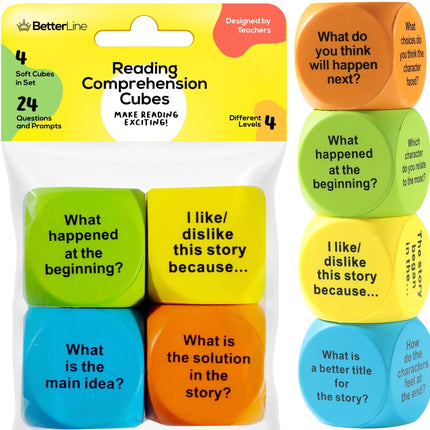 Interactive Reading Comprehension Cubes Set - Educational Learning Dice for Kids, Teachers, and Parents - 4 Levels, 24 Questions - Learning Games for Kids, Classroom and Home Learning Tools