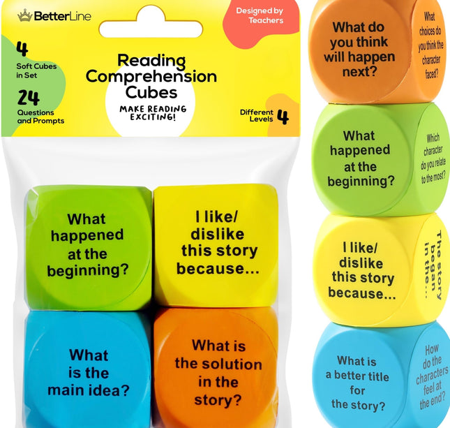 Interactive Reading Comprehension Cubes Set - Educational Learning Dice for Kids, Teachers, and Parents - 4 Levels, 24 Questions - Learning Games for Kids, Classroom and Home Learning Tools