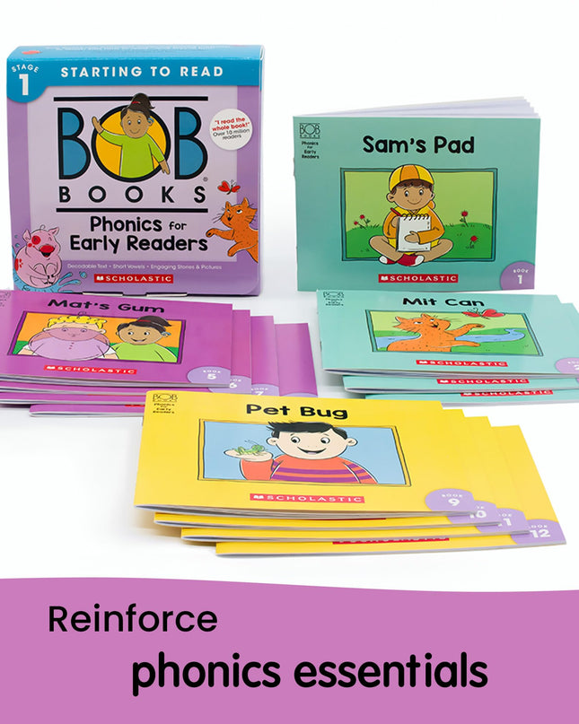 Bob Books Learn to Read Bundle – Stage 1 with 4 Phonics Box Sets, 3 Workbooks, Flashcards for Kindergarten & Pre-K Beginning Readers