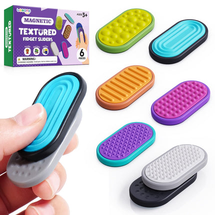 Magnetic Fidget Toys for Adults & Kids -Textured Sensory Toys for Autism Children Anxiety Relief - Quiet Stress Fidgets Sliders for Classroom Prizes Office - Stocking Stuffers Kid Teen Gifts 6-Pieces