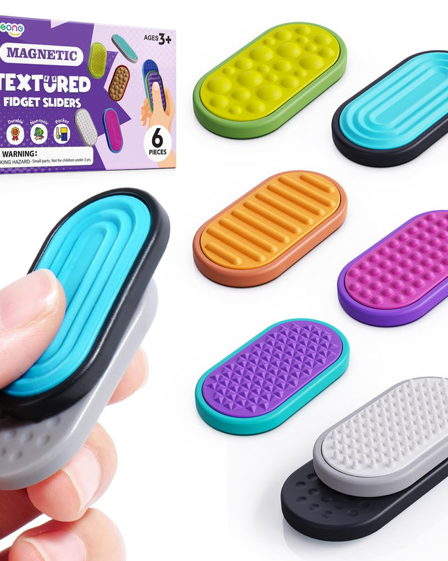 Magnetic Fidget Toys for Adults & Kids -Textured Sensory Toys for Autism Children Anxiety Relief - Quiet Stress Fidgets Sliders for Classroom Prizes Office - Stocking Stuffers Kid Teen Gifts 6-Pieces