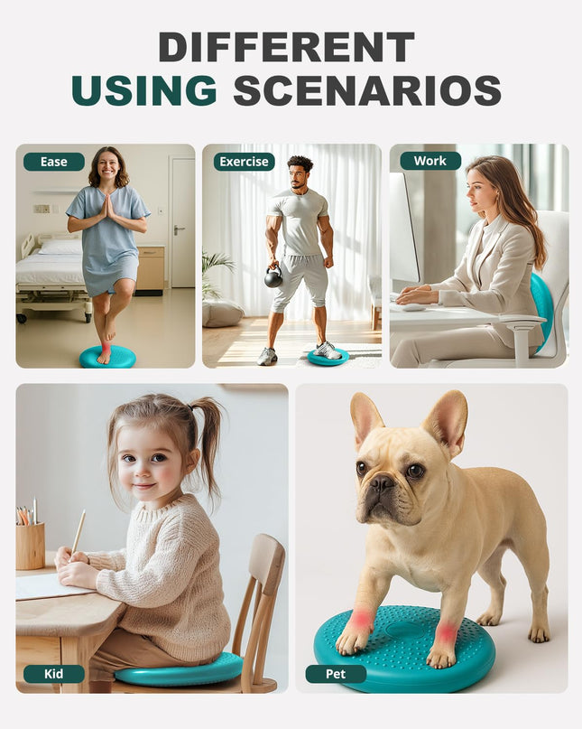 Trideer Inflated Wobble Cushion - Wiggle Seat for Sensory Kids(Multiple Colors), Balance Disc (Extra Thick), Flexible Seating for All Age (34CM Turquoise)