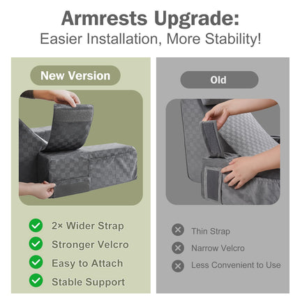 Vekkia Reading Pillow with Adjustable Arms & Headrest – Multi-Firm Foam Backrest Cushion for Adults with Extra-Large Pockets for Reading, TV, Gaming & Work, Recovery on Bed & Floor, 19"(Grey)