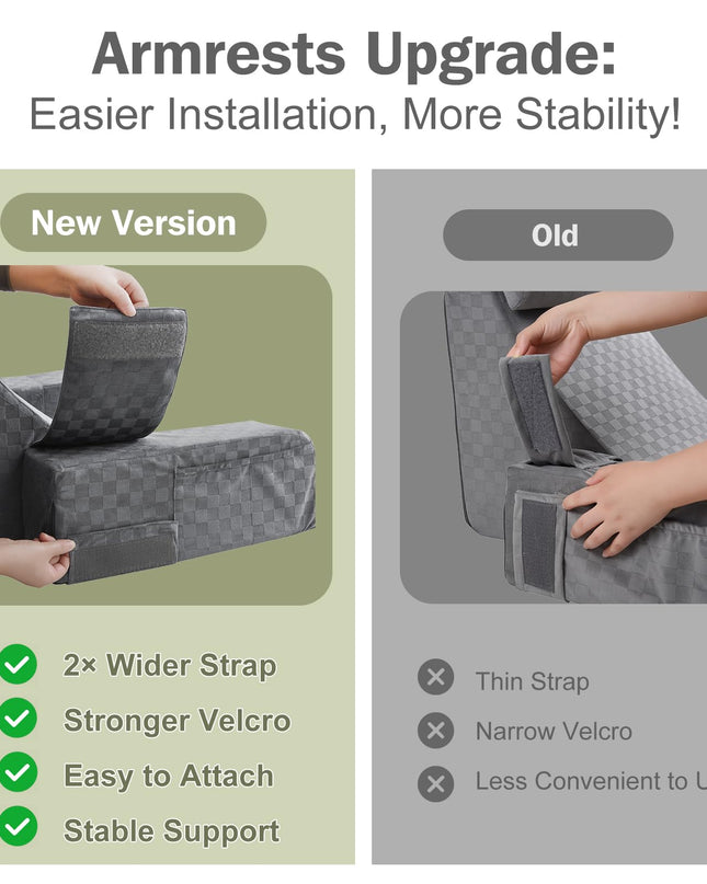 Vekkia Reading Pillow with Adjustable Arms & Headrest – Multi-Firm Foam Backrest Cushion for Adults with Extra-Large Pockets for Reading, TV, Gaming & Work, Recovery on Bed & Floor, 19"(Grey)