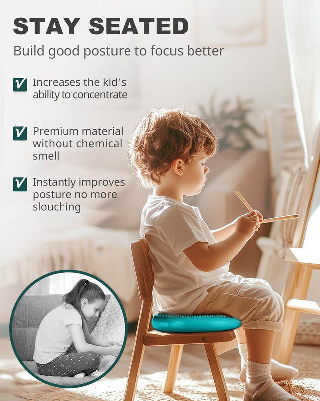 Trideer Inflated Wobble Cushion - Wiggle Seat for Sensory Kids(Multiple Colors), Balance Disc (Extra Thick), Flexible Seating for All Age (34CM Turquoise)