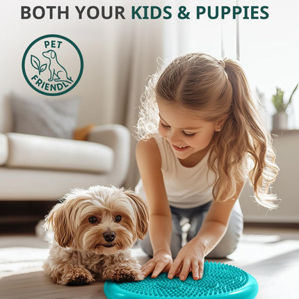 Trideer Inflated Wobble Cushion - Wiggle Seat for Sensory Kids(Multiple Colors), Balance Disc (Extra Thick), Flexible Seating for All Age (34CM Turquoise)