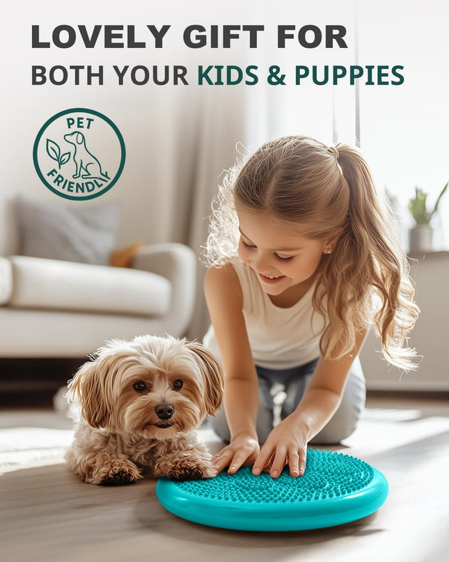 Trideer Inflated Wobble Cushion - Wiggle Seat for Sensory Kids(Multiple Colors), Balance Disc (Extra Thick), Flexible Seating for All Age (34CM Turquoise)