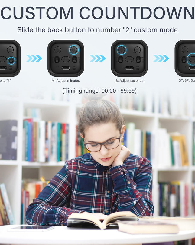 Rotating Pomodoro Timer 5, 25, 10 50 Minutes Preset, Desk Productivity Flip Timer, ADHD Tool Cube Countdown Stopwatch, Vibration/High/Low Volume/Custom Modes, for Work, Study, Back to School, Kitchen