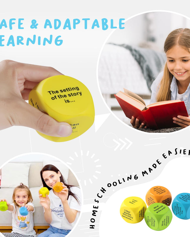 Interactive Reading Comprehension Cubes Set - Educational Learning Dice for Kids, Teachers, and Parents - 4 Levels, 24 Questions - Learning Games for Kids, Classroom and Home Learning Tools