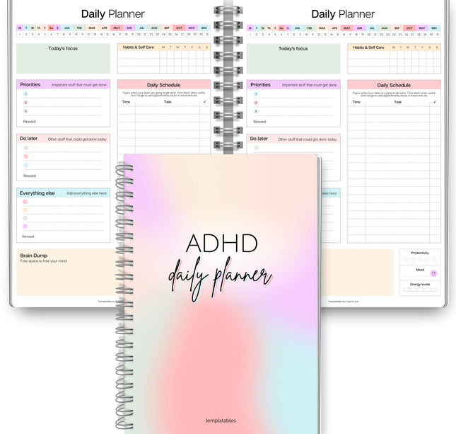 ADHD Daily Planner for Neurodivergent Adults - Productivity Daily Planner & Task Management to Stay Organized and Focused (Rainbow)