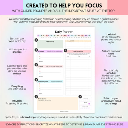 ADHD Daily Planner for Neurodivergent Adults - Productivity Daily Planner & Task Management to Stay Organized and Focused (Rainbow)