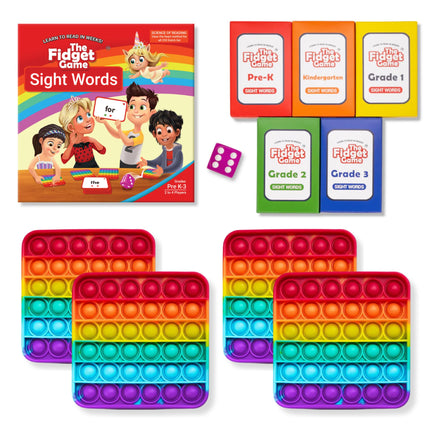 THE FIDGET GAME Sight Words - Reading Flashcards and Pop Fidget Toys for Kids Pre-K to Third Grade - Learning Activities and Games for High-Frequency Dolch Sight Words - Includes Mats and Dice
