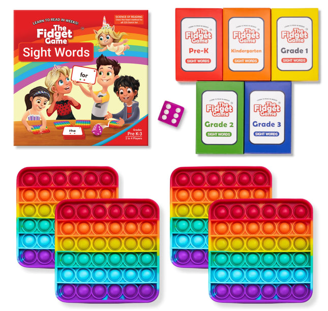 THE FIDGET GAME Sight Words - Reading Flashcards and Pop Fidget Toys for Kids Pre-K to Third Grade - Learning Activities and Games for High-Frequency Dolch Sight Words - Includes Mats and Dice