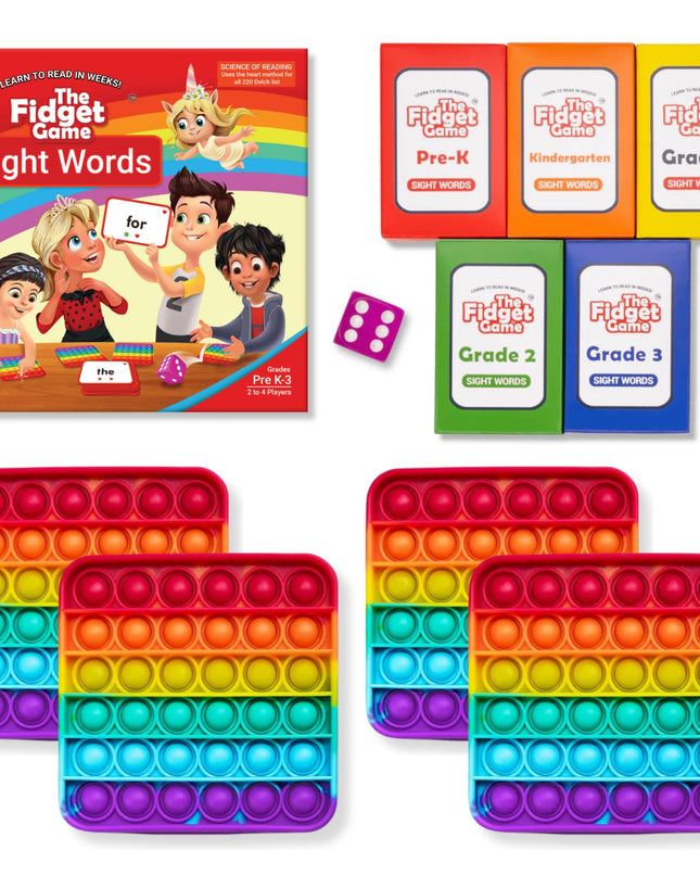 THE FIDGET GAME Sight Words - Reading Flashcards and Pop Fidget Toys for Kids Pre-K to Third Grade - Learning Activities and Games for High-Frequency Dolch Sight Words - Includes Mats and Dice