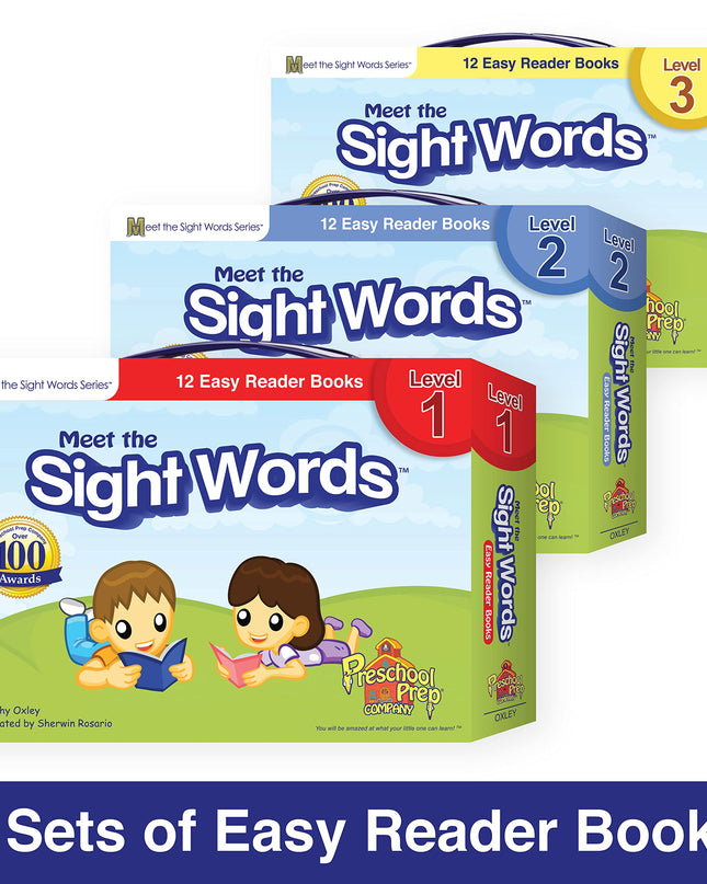 Meet the Sight Words BIG SET! Bundle with Levels 1, 2, & 3 Easy Reader Books (3 boxed sets - 36 books), Coloring Book, Workbook, Flashcards & Video Downloads!