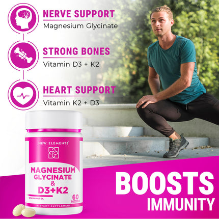 Magnesium Glycinate 500mg with High-Potency Vitamin D3 10,000 IU & Vitamin K2 200mcg | Enhanced with Coconut Oil for Optimal Absorption | Non-GMO, Gluten-Free, Sugar-Free Softgels (60 softgels)