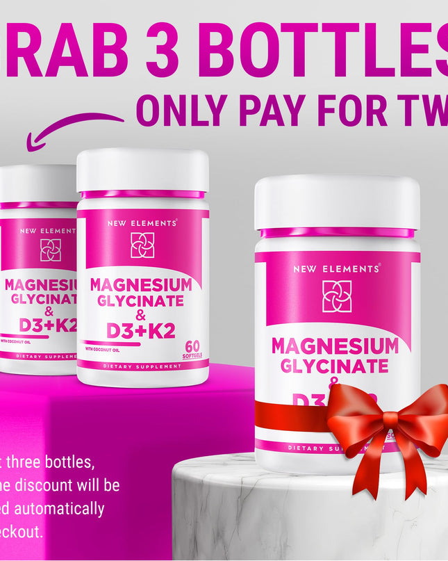 Magnesium Glycinate 500mg with High-Potency Vitamin D3 10,000 IU & Vitamin K2 200mcg | Enhanced with Coconut Oil for Optimal Absorption | Non-GMO, Gluten-Free, Sugar-Free Softgels (60 softgels)