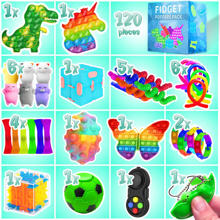 MOZACI Fidget Toys, 120 Pack Fidgets Set Stocking Stuffers for Kids Party Favors Autism Sensory Toy Bulk Adults Kids Boys Girls Teens Stress Autistic ADHD Anxiety Carnival Treasure Classroom Prizes