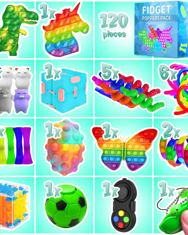 MOZACI Fidget Toys, 120 Pack Fidgets Set Stocking Stuffers for Kids Party Favors Autism Sensory Toy Bulk Adults Kids Boys Girls Teens Stress Autistic ADHD Anxiety Carnival Treasure Classroom Prizes