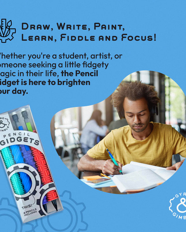 Gyre & Gimble Pencil Gidgets – Textured Silicone Pencil Sleeve for Quiet Fidgeting – Transform Your Mechanical Pencil into a Sensory ADHD Tool for Kids and Adults – 4 Sleeves & 2 Pencils