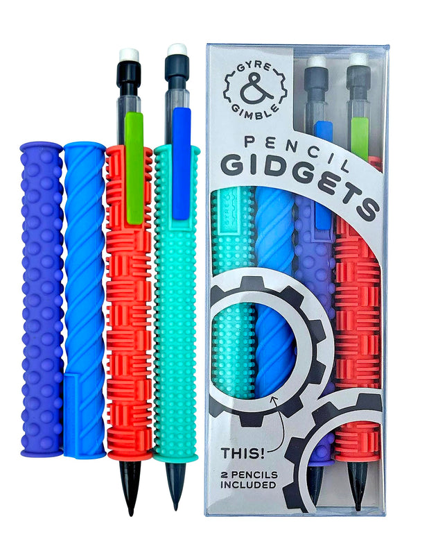 Gyre & Gimble Pencil Gidgets – Textured Silicone Pencil Sleeve for Quiet Fidgeting – Transform Your Mechanical Pencil into a Sensory ADHD Tool for Kids and Adults – 4 Sleeves & 2 Pencils