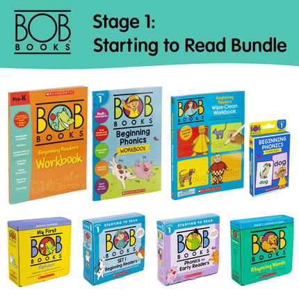 Bob Books Learn to Read Bundle – Stage 1 with 4 Phonics Box Sets, 3 Workbooks, Flashcards for Kindergarten & Pre-K Beginning Readers