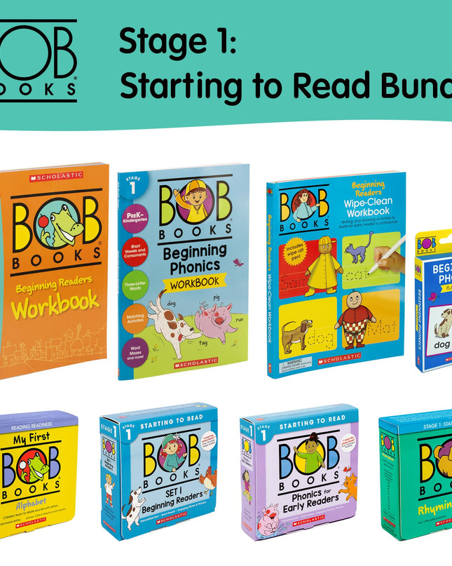 Bob Books Learn to Read Bundle – Stage 1 with 4 Phonics Box Sets, 3 Workbooks, Flashcards for Kindergarten & Pre-K Beginning Readers