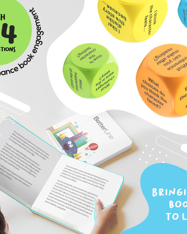 Interactive Reading Comprehension Cubes Set - Educational Learning Dice for Kids, Teachers, and Parents - 4 Levels, 24 Questions - Learning Games for Kids, Classroom and Home Learning Tools