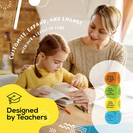 Interactive Reading Comprehension Cubes Set - Educational Learning Dice for Kids, Teachers, and Parents - 4 Levels, 24 Questions - Learning Games for Kids, Classroom and Home Learning Tools