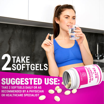 Magnesium Glycinate 500mg with High-Potency Vitamin D3 10,000 IU & Vitamin K2 200mcg | Enhanced with Coconut Oil for Optimal Absorption | Non-GMO, Gluten-Free, Sugar-Free Softgels (60 softgels)