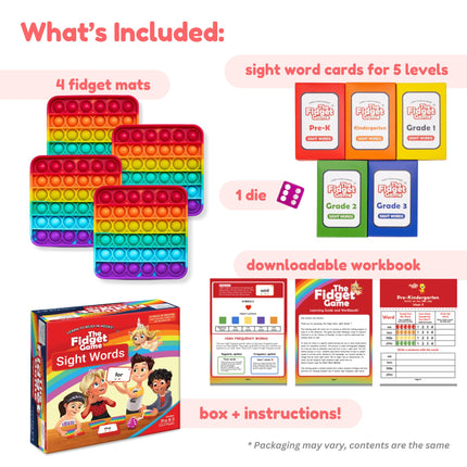 THE FIDGET GAME Sight Words - Reading Flashcards and Pop Fidget Toys for Kids Pre-K to Third Grade - Learning Activities and Games for High-Frequency Dolch Sight Words - Includes Mats and Dice