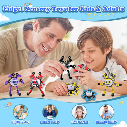 ASIOWELY 3 PCS Transformable Fidget Spinners Toys for Kids and Adults Stress Relief Sensory Toy for Teens Boys Autism Cool Fingertip Gyros Boy Girl Travel Party Favors Birthdays Gifts Stocking Stuffer