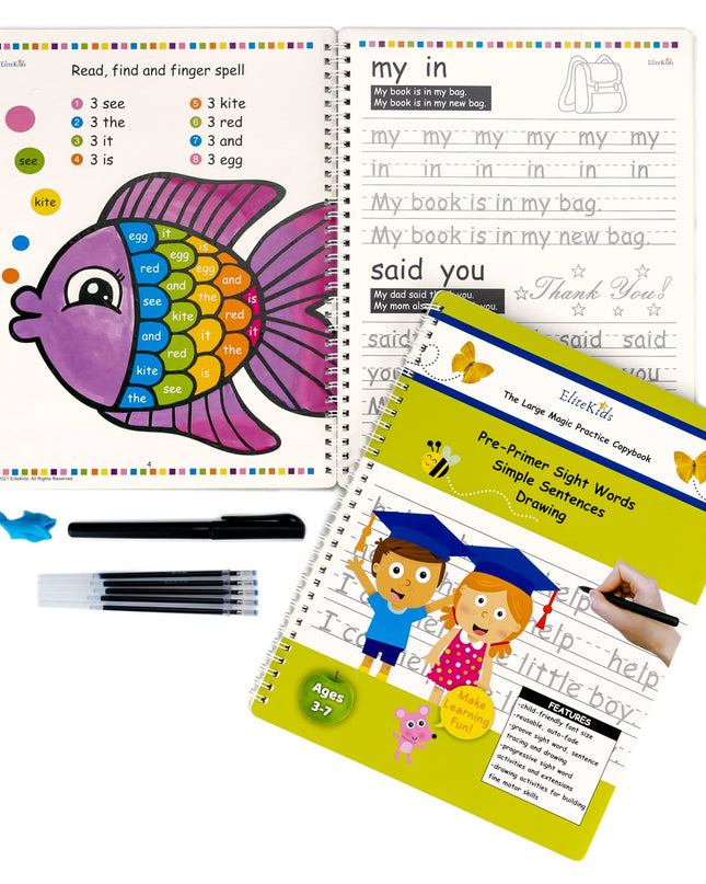 Magic Practice Copybook 6 Workbooks with Disappearing Ink Pens, Reusable Handwriting Practice for Kids, Calligraphy Practice Letter Tracing Books for Kids ages 3-5 (8.7×6.9in)