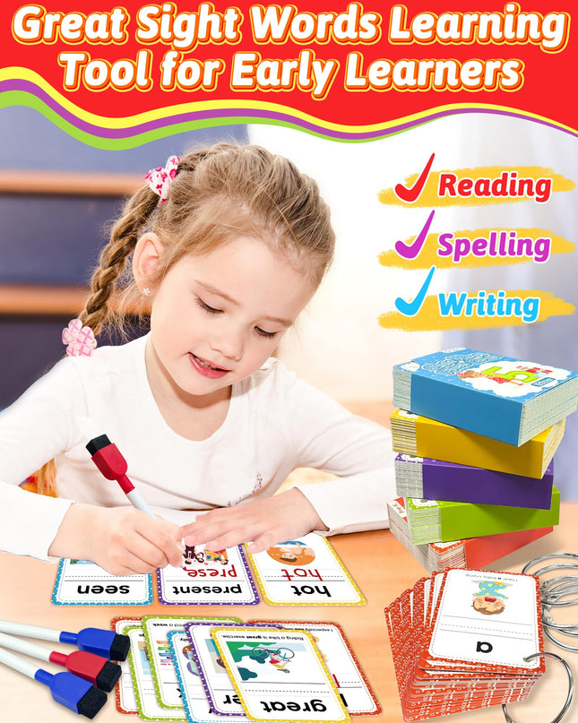 520 Sight Words Flash Cards Kindergarten, Dolch & Fry Sight Word Reading Writing Spelling Games, Homeschool Supplies for Preschool Kindergarten 1st 2nd 3rd Grade, Learning Activities for Kids Ages 3+