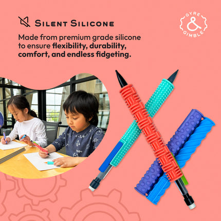 Gyre & Gimble Pencil Gidgets – Textured Silicone Pencil Sleeve for Quiet Fidgeting – Transform Your Mechanical Pencil into a Sensory ADHD Tool for Kids and Adults – 4 Sleeves & 2 Pencils