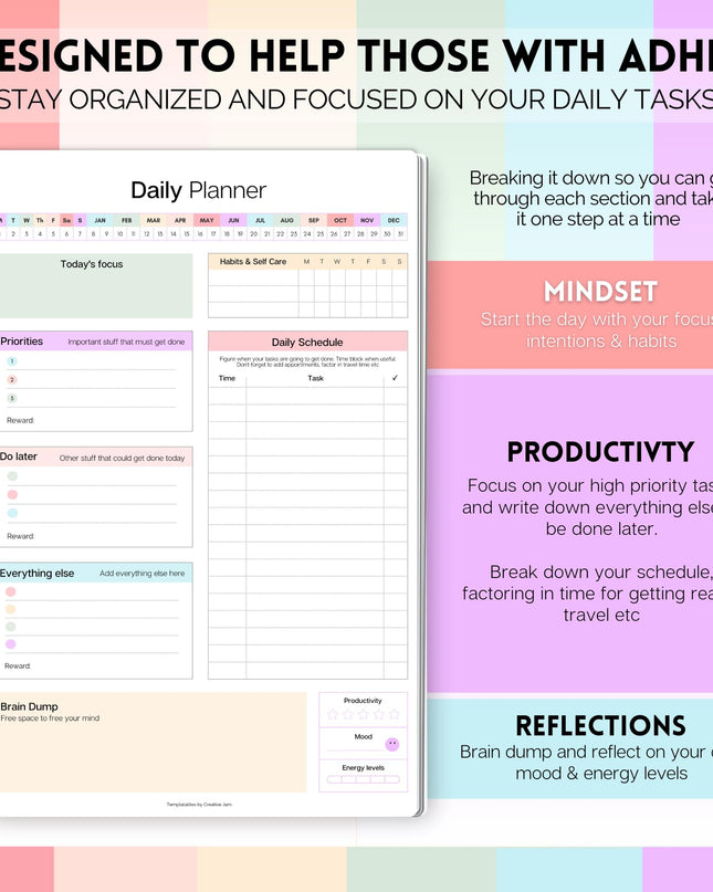 ADHD Daily Planner for Neurodivergent Adults - Productivity Daily Planner & Task Management to Stay Organized and Focused (Rainbow)
