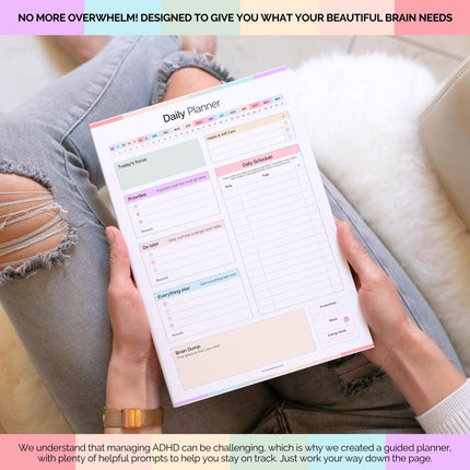 ADHD Daily Planner Notepad for Neurodivergent Adults - Productivity Daily Planner Desk Pad & Task Management to Stay Organized and Focused Note Pad (Rainbow, A4 Portrait)